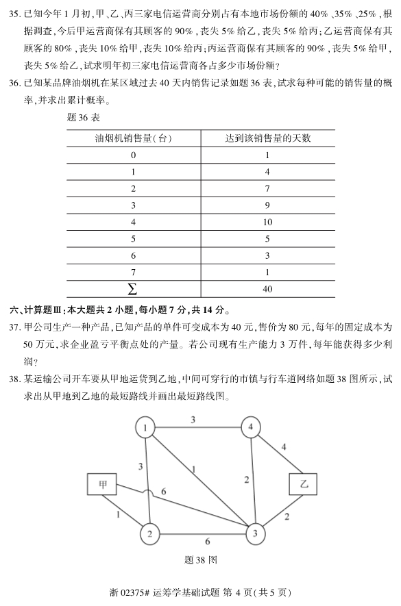 全国2019年10月自考02375运筹学基础试题